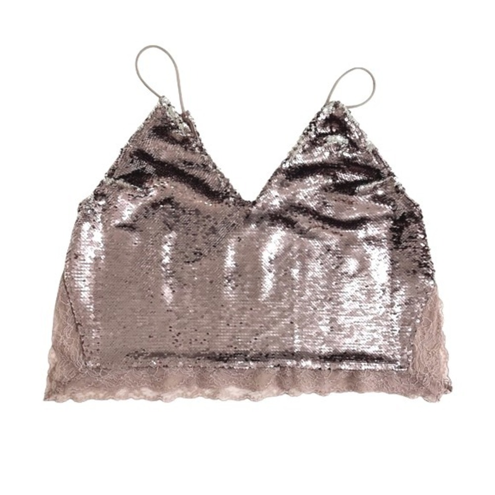 Intimately Free People Pink Sequin Lace Side Slit Swing Cami - XS